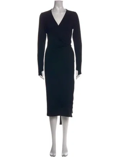 Pre-owned Enza Costa V-neck Midi Length Dress In Black