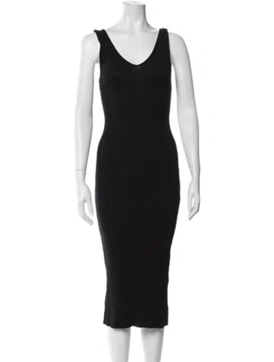 Pre-owned Enza Costa V-neck Midi Length Dress In Black