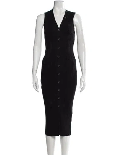 Pre-owned Enza Costa V-neck Midi Length Dress In Black