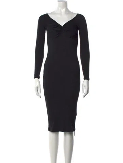 Pre-owned Enza Costa V-neck Midi Length Dress In Black