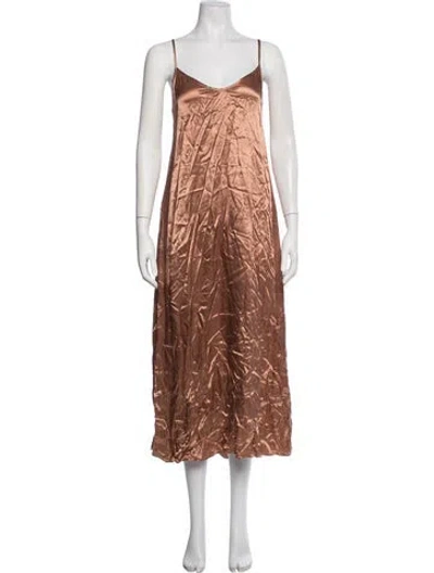 Pre-owned Enza Costa V-neck Midi Length Dress In Brown