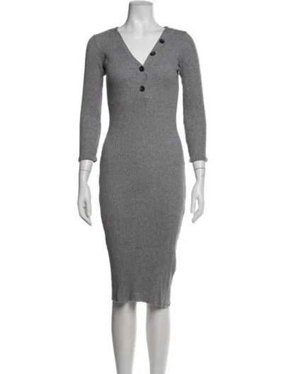 Pre-owned Enza Costa V-neck Midi Length Dress In Grey
