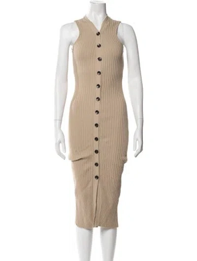 Pre-owned Enza Costa V-neck Midi Length Dress In Neutrals