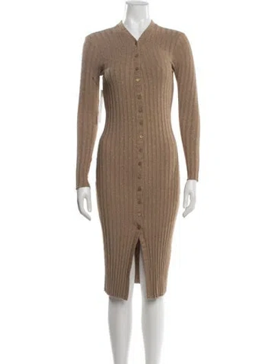 Pre-owned Enza Costa V-neck Midi Length Dress In Neutrals
