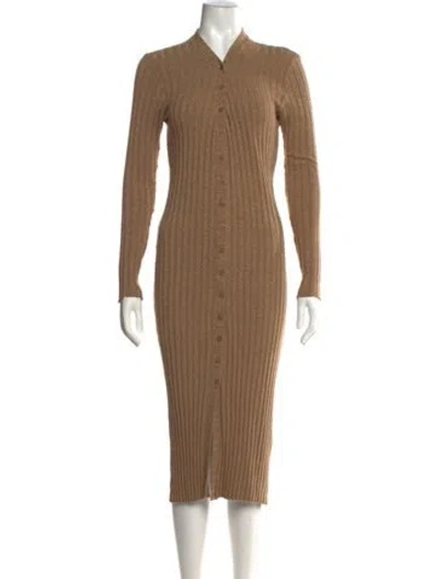 Pre-owned Enza Costa V-neck Midi Length Dress In Neutrals