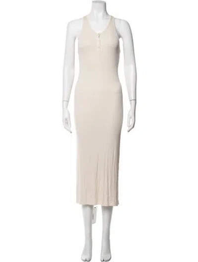 Pre-owned Enza Costa V-neck Midi Length Dress In Neutrals