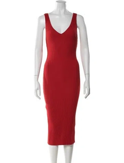Pre-owned Enza Costa V-neck Midi Length Dress In Red