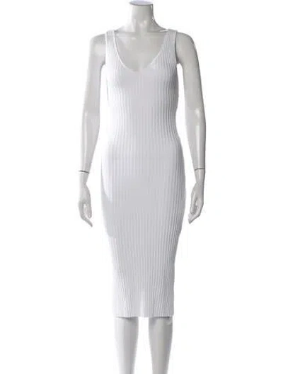 Pre-owned Enza Costa V-neck Midi Length Dress In White