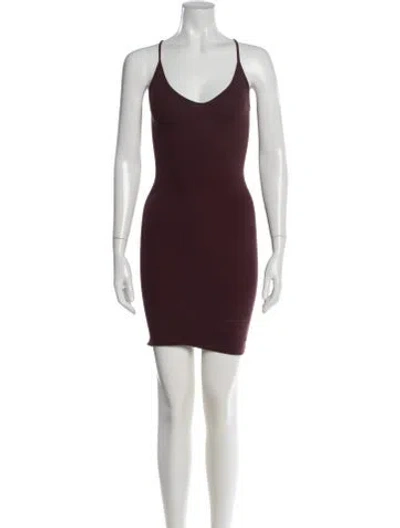 Pre-owned Enza Costa V-neck Mini Dress In Burgundy