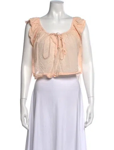 Pre-owned Enza Costa V-neck Short Sleeve Crop Top In Neutral