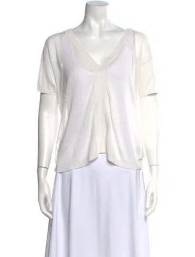 Pre-owned Enza Costa V-neck Short Sleeve Top In White