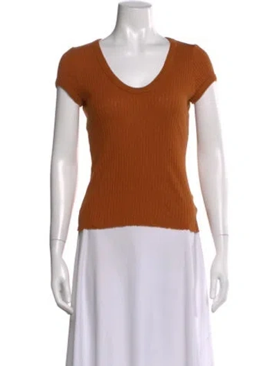 Pre-owned Enza Costa V-neck Short Sleeve T-shirt In Brown