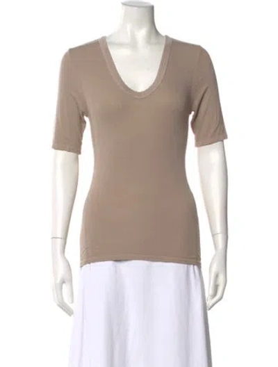 Pre-owned Enza Costa V-neck Short Sleeve T-shirt In Neutral