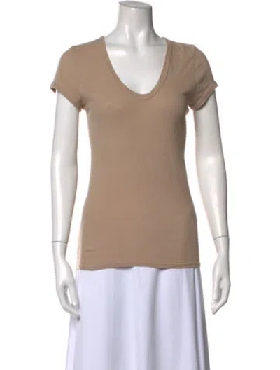 Pre-owned Enza Costa V-neck Short Sleeve T-shirt In Neutrals