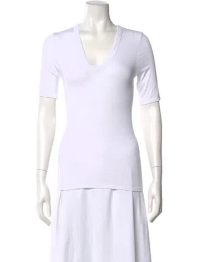 Pre-owned Enza Costa V-neck Short Sleeve T-shirt In White