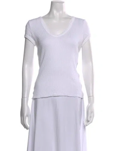 Pre-owned Enza Costa V-neck Short Sleeve T-shirt In White