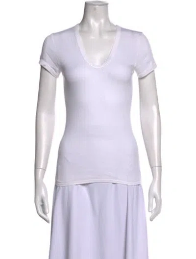 Pre-owned Enza Costa V-neck Short Sleeve T-shirt In White