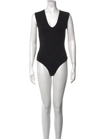 Pre-owned Enza Costa V-neck Sleeveless Bodysuit In Black