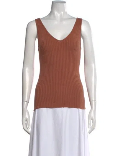 Pre-owned Enza Costa V-neck Sleeveless Top In Brown