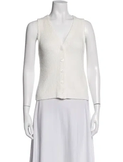 Pre-owned Enza Costa V-neck Sleeveless Top In White