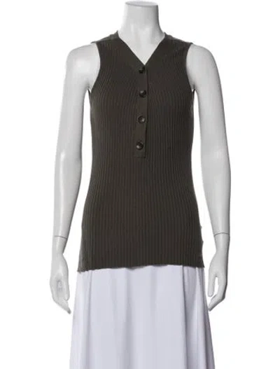 Pre-owned Enza Costa V-neck Sweater In Green