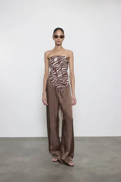 Enza Costa Washed Cupro Scarf Top In Wave Print In Brown