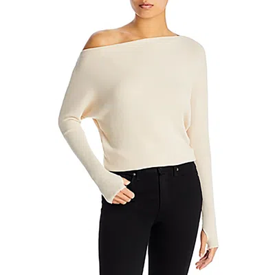 Enza Costa Womens Slouchy Long Sleeve Pullover Sweater In White