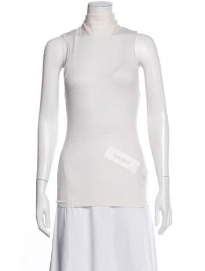 Pre-owned Enza Costa Wool Mock Neck Top In White