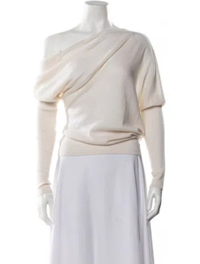 Pre-owned Enza Costa Wool Off-the-shoulder Sweater In Neutral