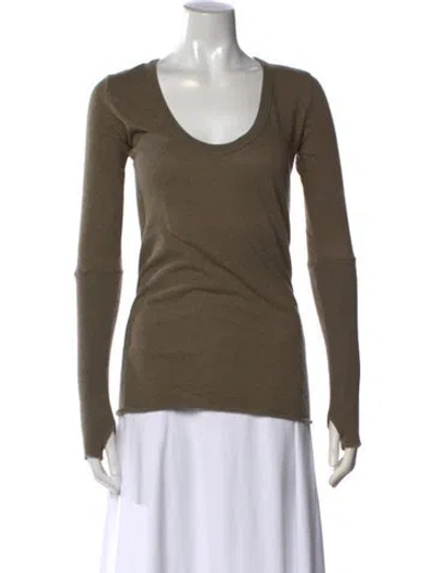 Pre-owned Enza Costa Wool Scoop Neck Sweater In Green