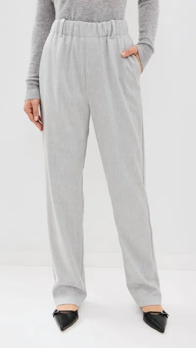 ENZA COSTA WOOL SUITING PULL ON TROUSER IN LIGHT GREY