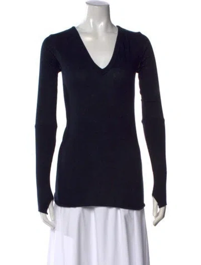 Pre-owned Enza Costa Wool V-neck Sweater In Blue