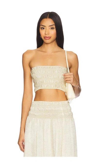 Enza Costa X Revolve Textured Satin Smocked Bandeau Top In Brown