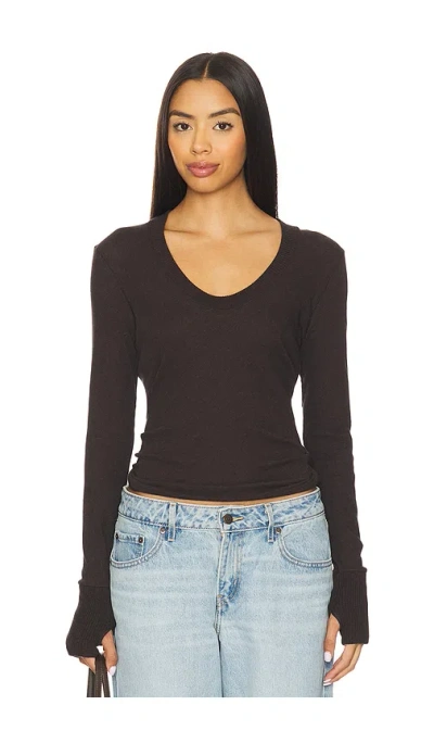 Enza Costa X Revolve X Revolve Cashmere Easy Cuffed U Top In Brown