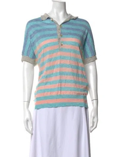 Pre-owned Eolas Linen Striped Polo In Blue