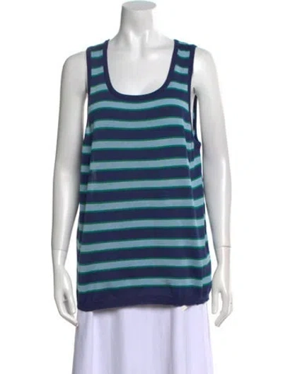 Pre-owned Eolas Striped Scoop Neck Top In Blue