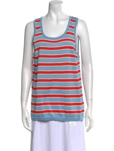Pre-owned Eolas Striped Scoop Neck Top In Blue