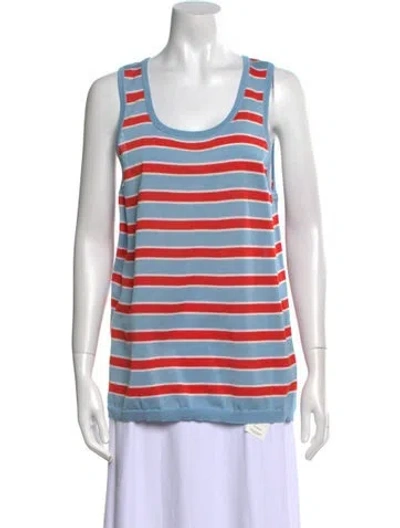 Pre-owned Eolas Striped Scoop Neck Top In Blue