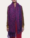 Eolas Women's Pink / Purple Cristobal Pink Leopard Blanket Scarf In Brushed Recycled Cashmere & Mohair In Pink