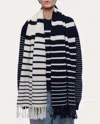 Eolas Women's Blue Sam Navy Stripe Blanket Scarf In Recycled Cashmere & Recycled Wool In Navy