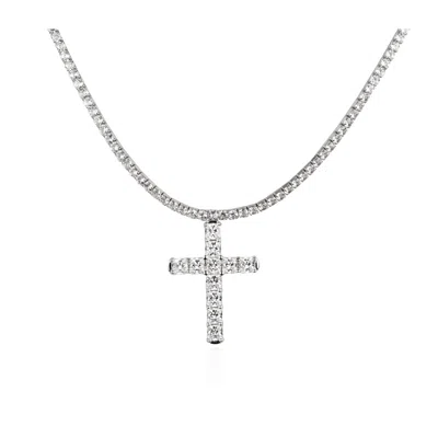 Ep Designs Women's Cross Tennis Necklace -silver