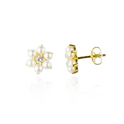 Ep Designs Women's Flower Pearl Stud Earring-gold