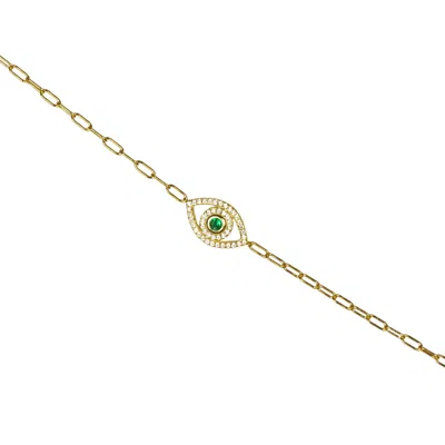 Ep Designs Women's Gold Evil Eye Emerald Chain Bracelet