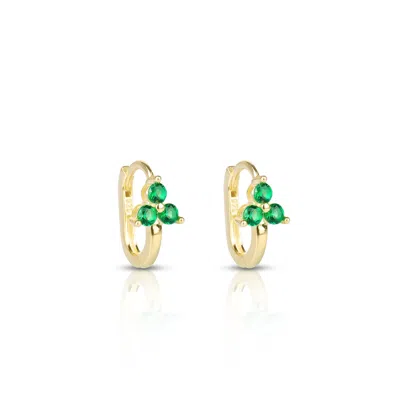 Ep Designs Women's Gold Mini Triple Green Stone Huggie Earring