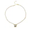 Ep Designs Women's Gold Pearl Beaded Square Emerald Cut Necklace