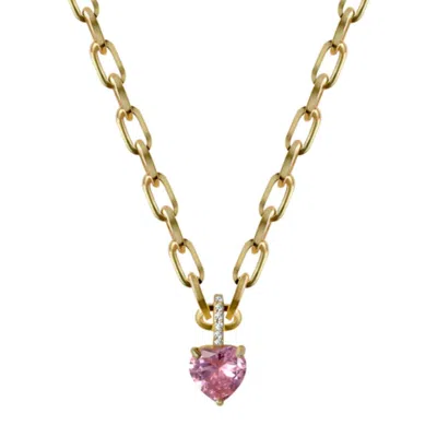 Ep Designs Women's Gold Pink Heart Charm Paperclip Neklace