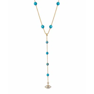 Ep Designs Women's Gold Turquoise Eye Pendant Lariat Necklace