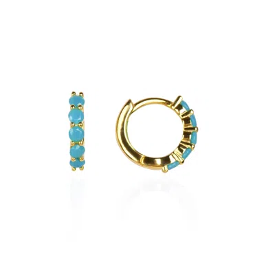 Ep Designs Women's Gold Turquoise Huggie Hoops Earring