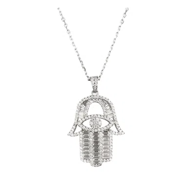Ep Designs Women's Hamsa Baguette Necklace - Silver