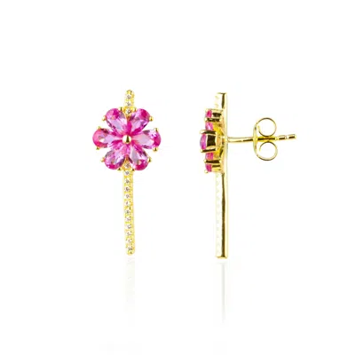 Ep Designs Women's Lina Pink Flower Earring - Gold